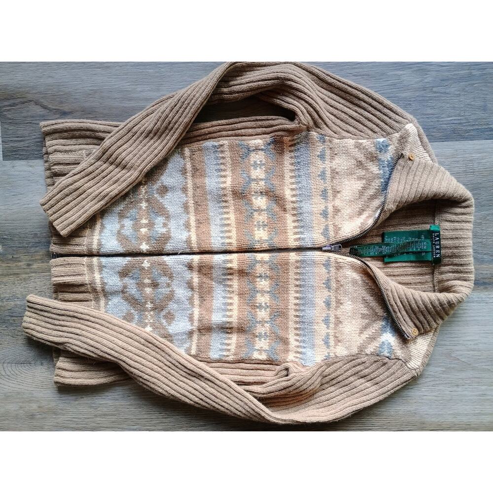 Lauren Ralph Lauren Fair Isle Nordic luxury lambswool angora cashmere full zip M - Picture 12 of 16